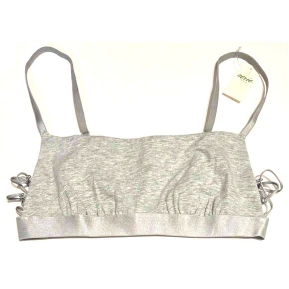 Aerie Square Neck Strappy Side Bandeau Bralette Medium Heather Gray Small NEW - Picture 2 of 13
